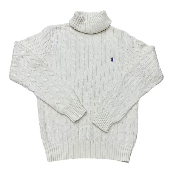 Ralph Lauren Sport Sweaters - Ralph Lauren Sport Sweater Womens L Cable Knit Turtleneck Pullover Preppy Cream